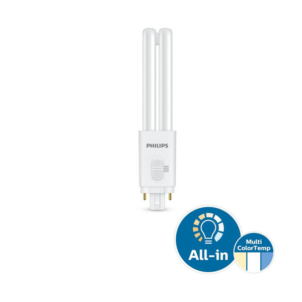 Philips LED Kompaktlampe PL-C G24q-3 4-Pin CorePro EVG + 230V 9,5W 1235lm warm-/neutral-/tageslichtweiss 3000/4000/6500K CCT wie 26W 8721103147561