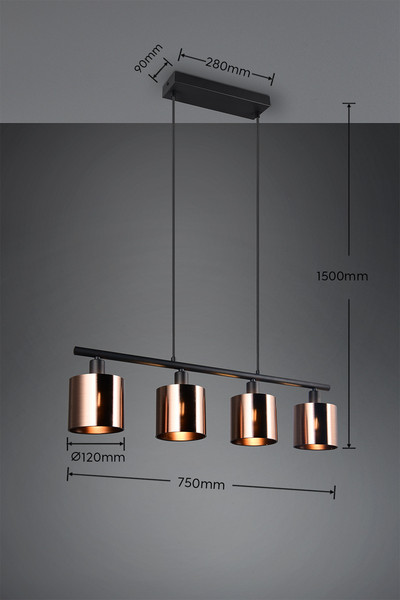 Reality R36304064 Jason E14 Pendelleuchte 4-fach ⌀12cm Bronzefarbig