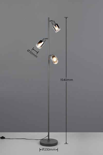 Reality R41783042 Cadiz E14 Stehleuchte 3-fach ⌀23cm Schwarz Matt