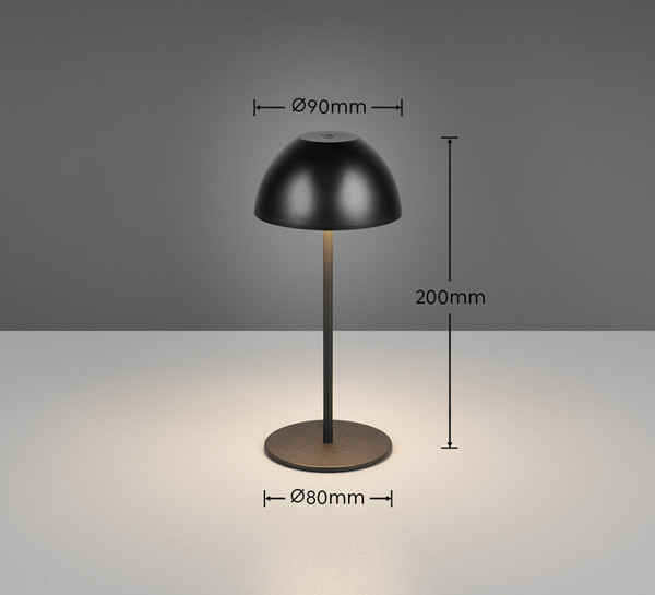 Reality R55601132 Ortiz LED Tischleuchte 2W ⌀9cm dimmbar Schwarz Matt IP44 warmweiss