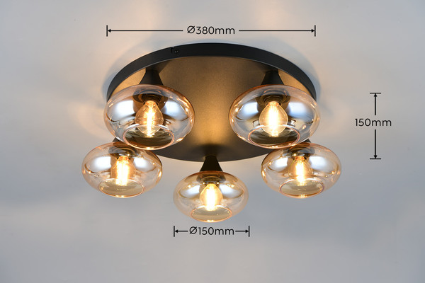 Reality R66645013 Divina E14 Deckenleuchte 5-fach ⌀49cm Amberfarbig