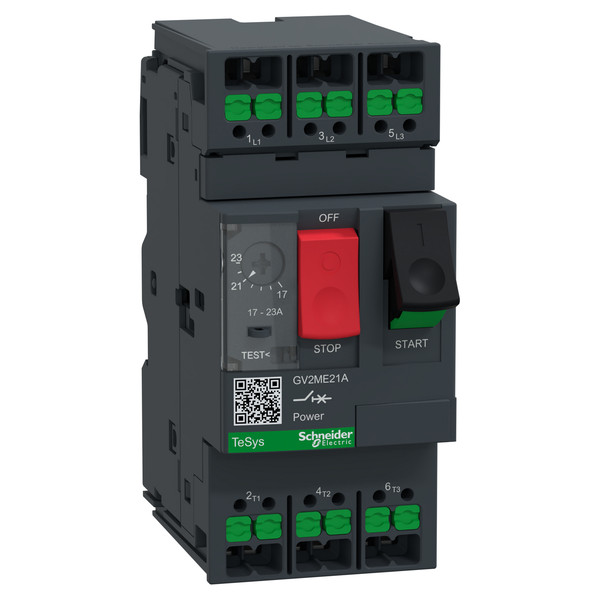 Schneider Electric GV2ME21A Motorschutzschalter, 3p, 17-23A, Tasterbetätigung, SnapIN Anschlussklemmen