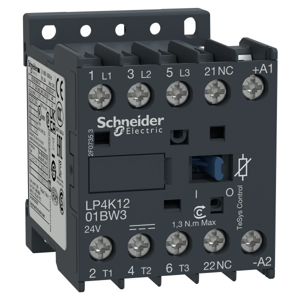 Schneider Electric LP4K1201BW3 Leistungsschütz LP4K 3p, +1Ö, 5.5 kW, 12 A, 400 V AC3, Spule 24 V DC