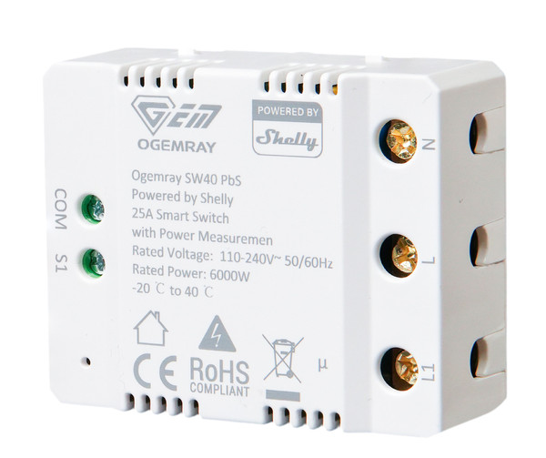 Shelly Ogemray Smart Relay - Hochleistungs-Schaltaktor, 25A