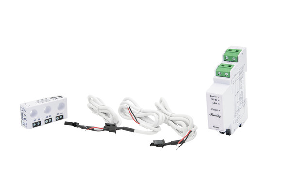 Shelly Pro 3EM-63A - 3-Phasen Energiezähler, inkl. 63A Wandler, LAN, WLAN, BT