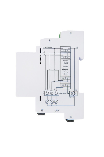 Shelly Pro 3EM-63A - 3-Phasen Energiezähler, inkl. 63A Wandler, LAN, WLAN, BT