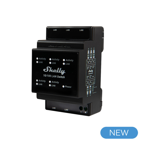 Shelly LAN Switch - Ethernet Switch für DIN-Schiene 5 Ports 10/100Mbit