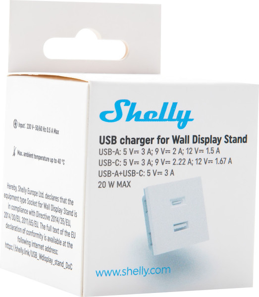 Shelly USB Charger - Netzteil für Wall Display Stand, Weiß
