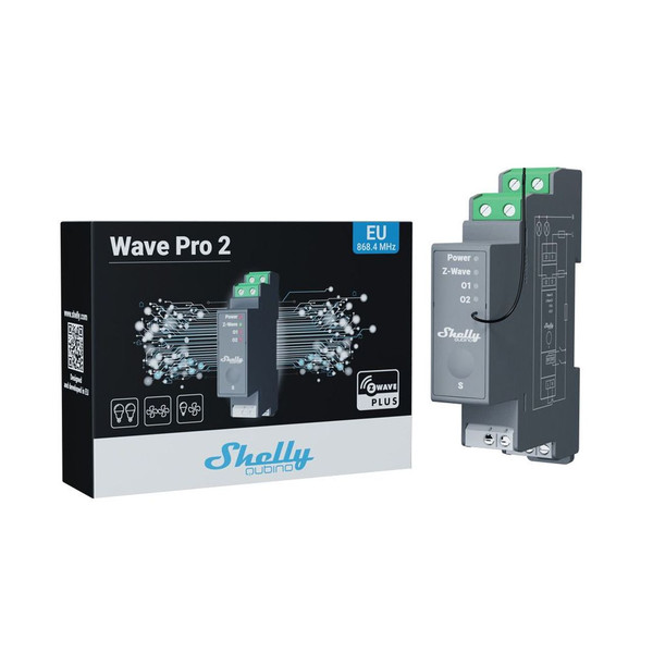 Shelly Wave Pro 2 - Z-Wave DIN-Schienen Relais, 2 Kanäle, potenzialfrei