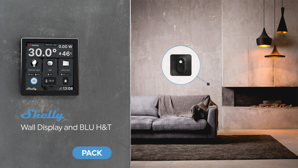 Shelly Wall Display Set, Schwarz + BLU H&T Sensor