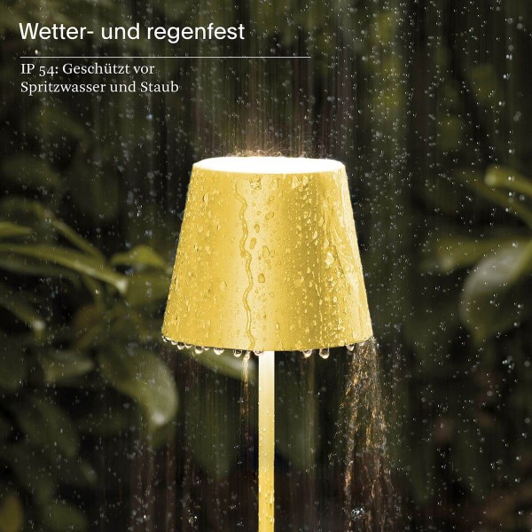 SIGOR Akku-Tischleuchte Nuindie USB-C 38cm sonnengelb rund 2,2W FlexMood 2200K/2700K IP54 Ra85 dimmbar