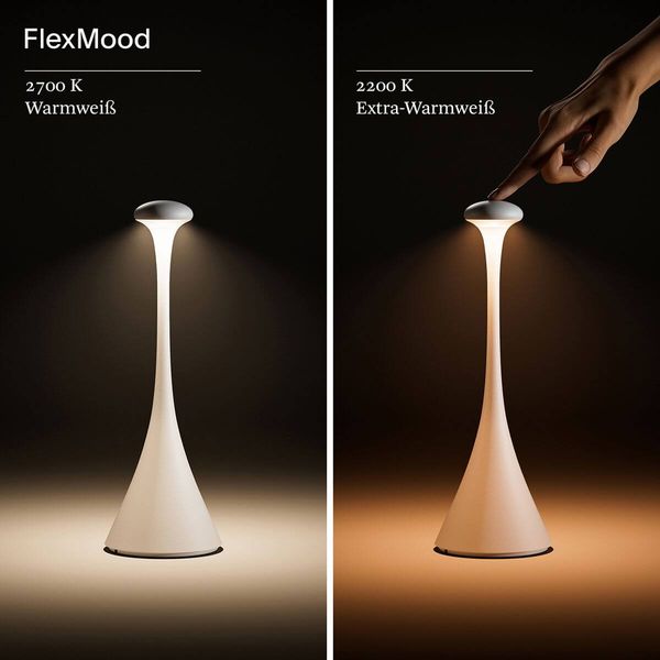 SIGOR Akku-Tischleuchte Nudrop 29cm dünenbeige 2,2W Flex-Mood 2200K/2700K IP54 Ra85 dimmbar