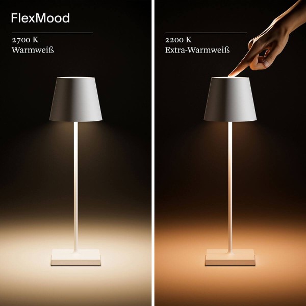 SIGOR Akku-Tischleuchte Nuindie 38cm nachtschwarz rund USB-C 2,2W FlexMood 2200K/2700K IP54 Ra85 dimmbar