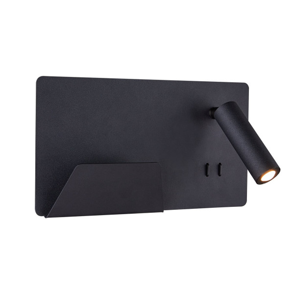 SLV 1003455 SOMNILA SPOT LED Wandleuchte 3000K schwarz Version links inkl. USB Anschluss