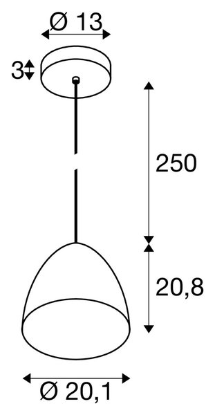 SLV PARA CONE 30, Pendelleuchte, Pendellänge 250cm, E27, 1x max. 60W, kupfer / weiß 1008132