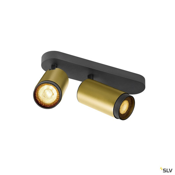 SLV 1009099 GRIP! L, SPOT CL, double, QPAR51, Deckenaufbauleuchte, zylindrisch, 2 x max. 6 Watt, gold / schwarz