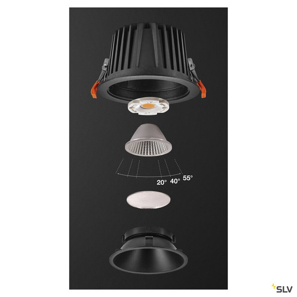 SLV 1009939 NUMINOS® XL, Deckeneinbauleuchte, 3000 K, 40°, IP20, rund, schwarz
