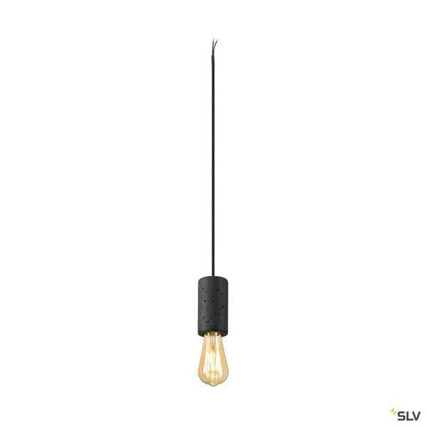 SLV 1010417 FITU PD, E27, stone, Pendelleuchte, Pendellänge 500 cm, offenes Kabelende, 1 x max. 15 W, schwarz