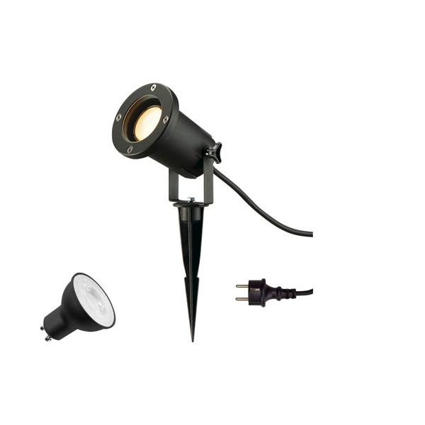 SLV 1012008 BIG NAUTILUS Lamp Set, Spike, Erdspiessleuchte, inkl. PAR16 GU10, Phase, 4000K, 150cm Anschlusskabel, IP44/IP65, schwarz