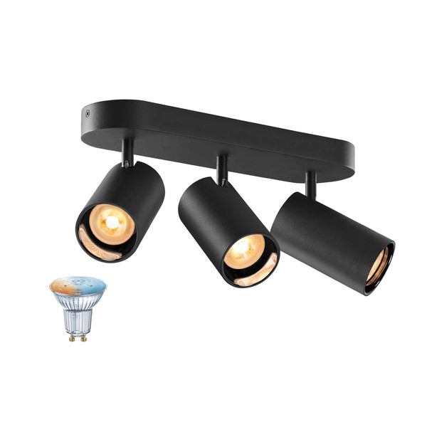 SLV 1012508 ASTO TUBE Smart Set, CW, Triple, GU10, PAR16, ZIGBEE, TW, Wand- und Deckenaufbauleuchte, schwarz