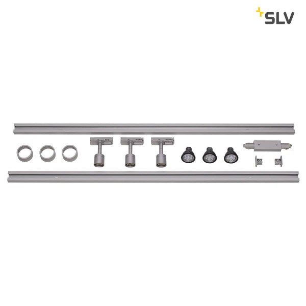 SLV 143194 1-Phasen Hochvolt-Set 4 silbergrau 2x1m inkl. 3X PURI und LED Lampe 4,3W