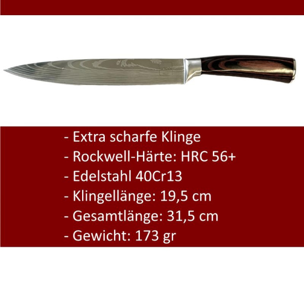 SOIXX Fleischmesser Kochmesser, Edelstahl, ultra scharfe Klinge, Holzgriff, Geschenkbox