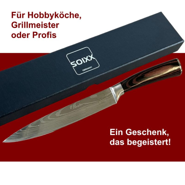 SOIXX Fleischmesser Kochmesser, Edelstahl, ultra scharfe Klinge, Holzgriff, Geschenkbox