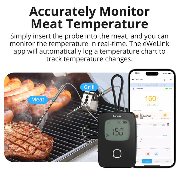 SONOFF BBQ-Fleischthermometer fürs Grillen und Kochen, Bluetooth BMT01