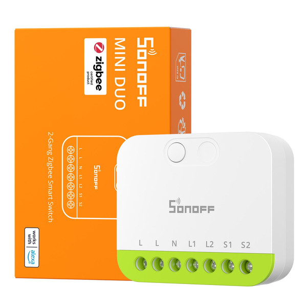 SONOFF MINI DUO 2-Gang Zigbee Smart-Schalter, Lichtschalter Relais, 2-Fach, Unterputz MINI-ZB2GS