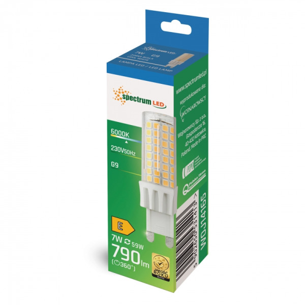 Spectrum LED Leuchtmittel Stiftsockellampe G9 7W 790lm 6000K Kaltweiss