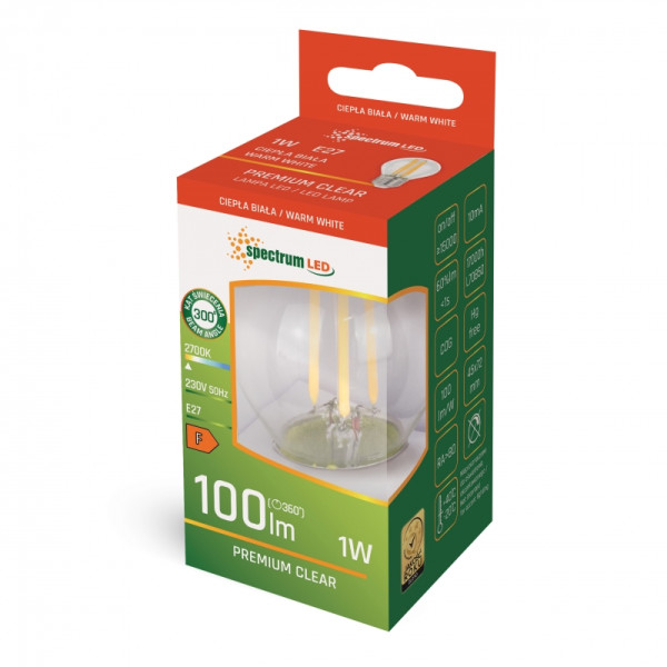 Spectrum LED Leuchtmittel für Lichterketten & Weihnachtsbeleuchtung E27 100lm 230V 1W klar 2700K Warmweiss