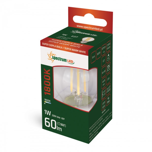 Spectrum LED Leuchtmittel für Weihnachtsbeleuchtung & Lichterketten Filament E27 230V 1W klar 1800K