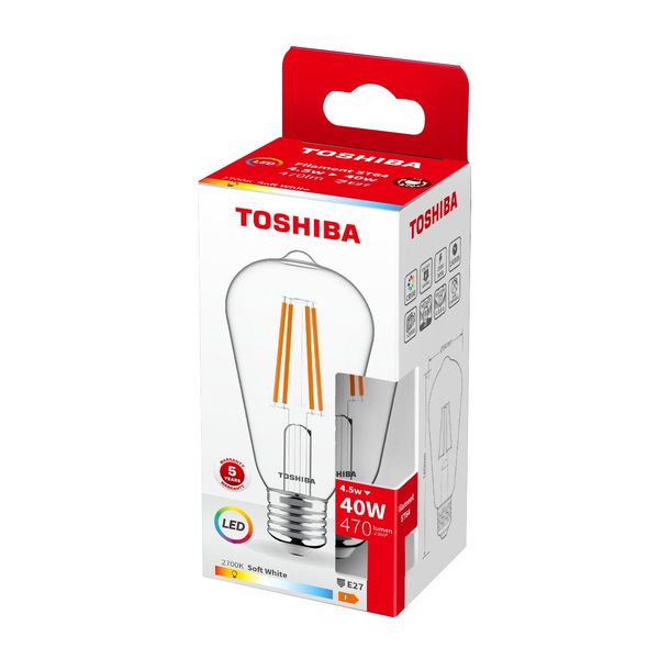 Toshiba LED Filament Vintage Lampe E27 ST64 4.5W 2700K 470Lm wie 40W