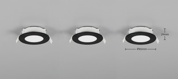 Trio 635110302 Himal LED Einbauleuchten 3x3,5W ⌀8,5cm dimmbar Schwarz IP65 CCT einstellbare Lichtfarbe