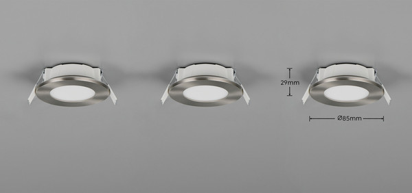 Trio 635110307 Himal LED Einbauleuchten 3x3,5W ⌀8,5cm dimmbar Nickel Matt IP65 CCT einstellbare Lichtfarbe