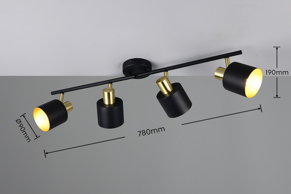 Trio 868800480 Eva E14 Strahler 4-fach Schwarz-Gold