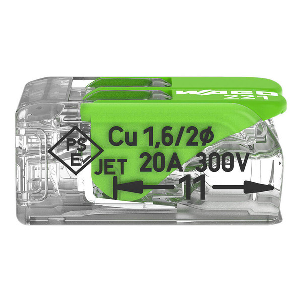 WAGO 221-422 100x Verbindungsklemme mit Hebeln, 2 Leiter, grün