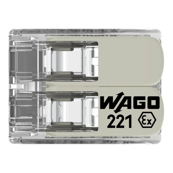 WAGO 221-482 100x Verbindungsklemme mit Hebeln, 2 Leiter, 4mm², Ex e, lichtgrau