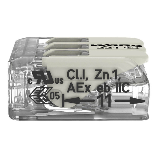 WAGO 221-483 50x Verbindungsklemme mit Hebeln, 3 Leiter, 4mm², Ex e, lichtgrau