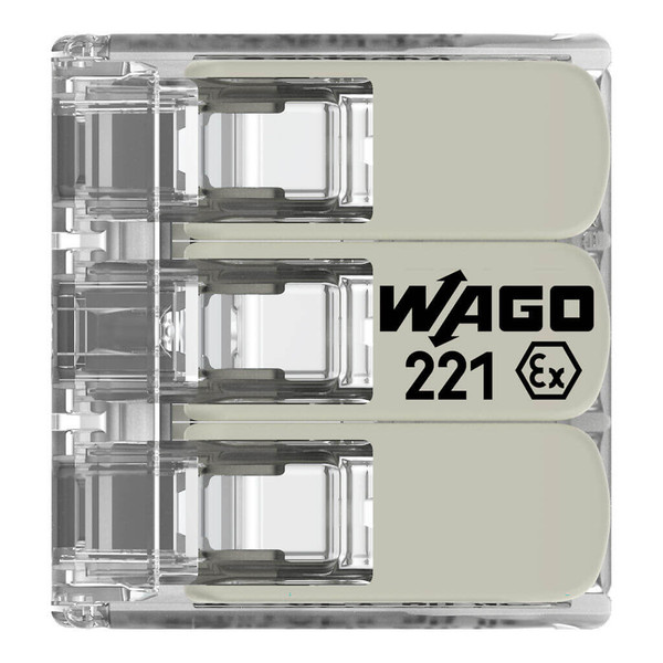 WAGO 221-483 50x Verbindungsklemme mit Hebeln, 3 Leiter, 4mm², Ex e, lichtgrau