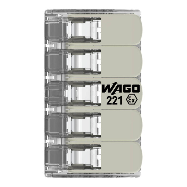 WAGO 221-485 25x Verbindungsklemme mit Hebeln, 5 Leiter, 4mm², Ex e, lichtgrau