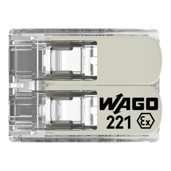 WAGO 221-682 50x Verbindungsklemme mit Hebeln, 2 Leiter, 6mm², Ex e, lichtgrau