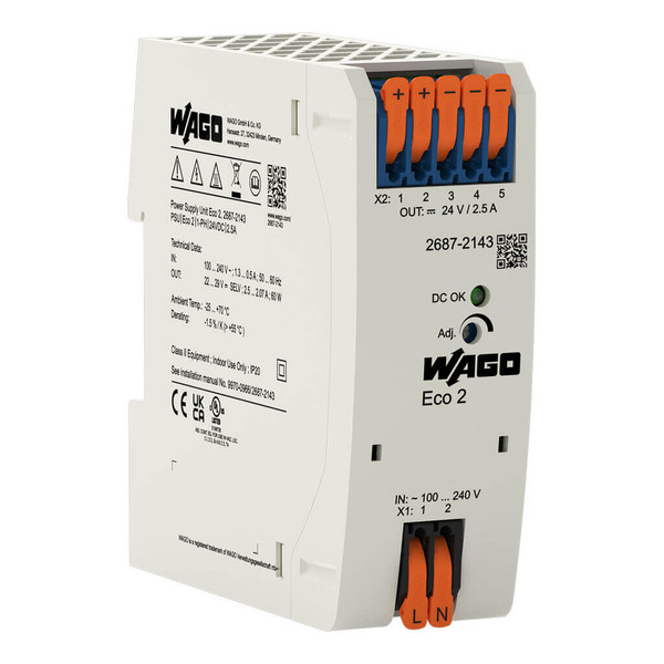 WAGO 2687-2143 Stromversorgung Eco 2, 1-phasig, DC 24V, 2,5A, 60W