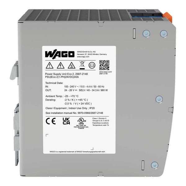 WAGO 2687-2148 Stromversorgung Eco 2, 1-phasig, DC 24V, 40A, 960W, PowerBoost