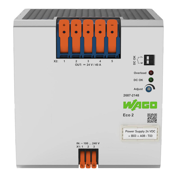 WAGO 2687-2148 Stromversorgung Eco 2, 1-phasig, DC 24V, 40A, 960W, PowerBoost