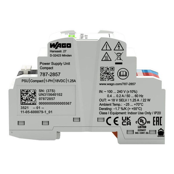 WAGO 787-2857 Stromversorgung Compact, 1-phasig, DC 18V, 1,25A, 22W, DC-OK LED, für DALI