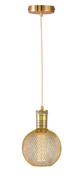 WOFI Pendelleuchte Nala E27 Messing gefärbt + Bioledex LIMA LED Lampe E27 G125 4W amber