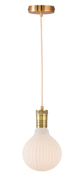 WOFI Pendelleuchte Nala E27 Messing gefärbt + Bioledex LIMA LED Lampe E27 G125 4W Warmweiss 500lm