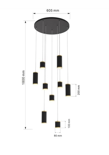 Wofi Toulouse LED Pendelleuchte Schwarz-Gold Ultramodern 54W Warmweiss 3-Stufen Dimmbar 5003-904