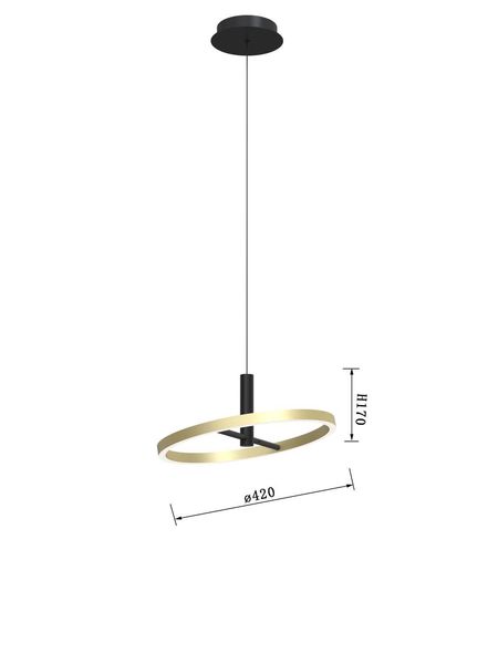 Wofi Brest LED Pendelleuchte Schwarz-Gold 18W Warmweiss 3-Stufen Dimmbar 6016-104L